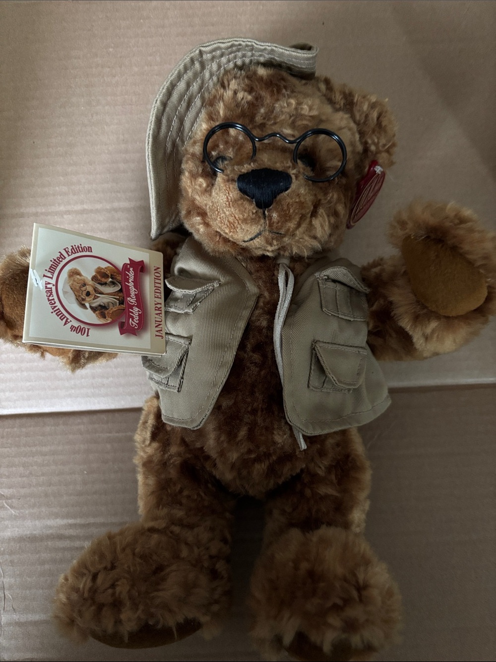 Vintage-Style Brown Plush Teddy Bear in Safari Outfit - Limited Edition